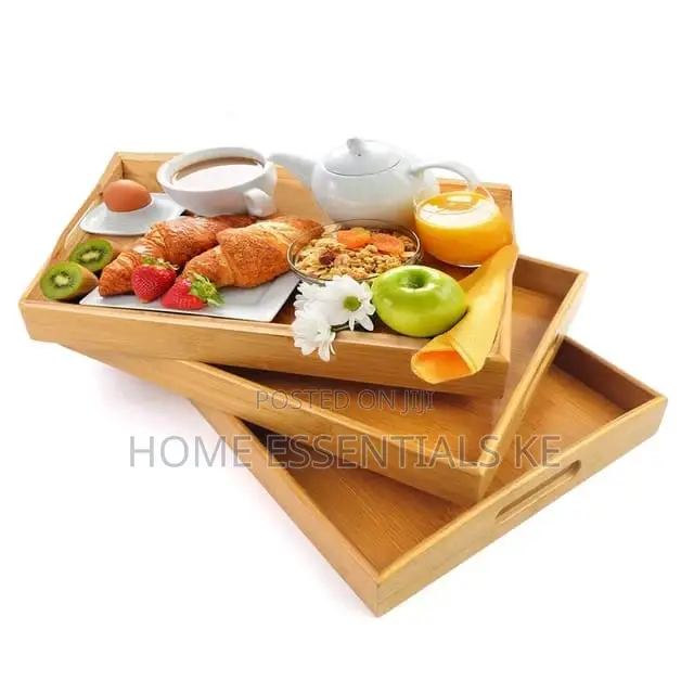 3pcs Quality Bamboo Serving Trays Coffee/Dinner/Lunch/Hotel/