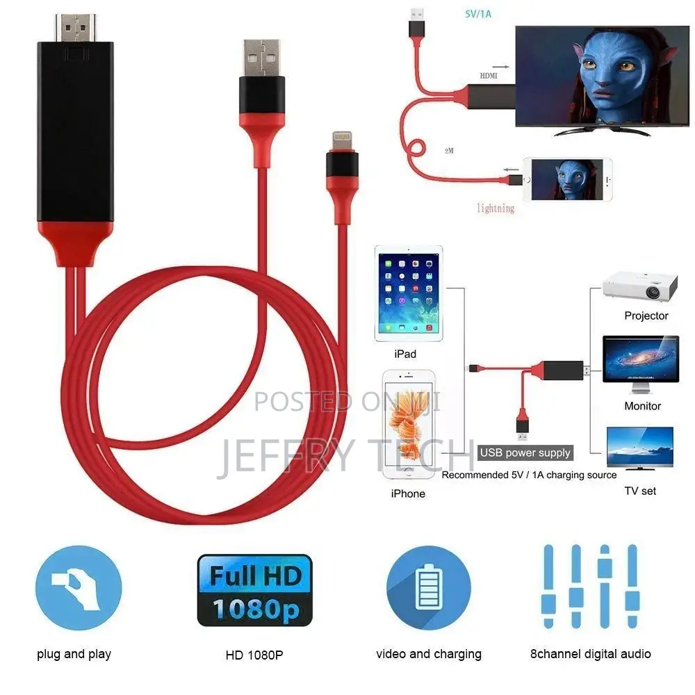 Lighting to HDMI Adapter Cable, Lighting Digital AV Adapter,