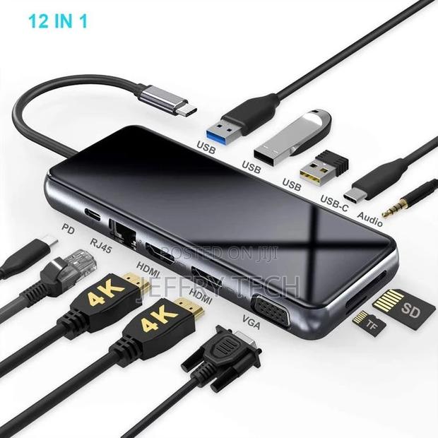 12 in 1 USB C Hub Docking Station With 3usb/2hdmi/Vga/Rj45/1