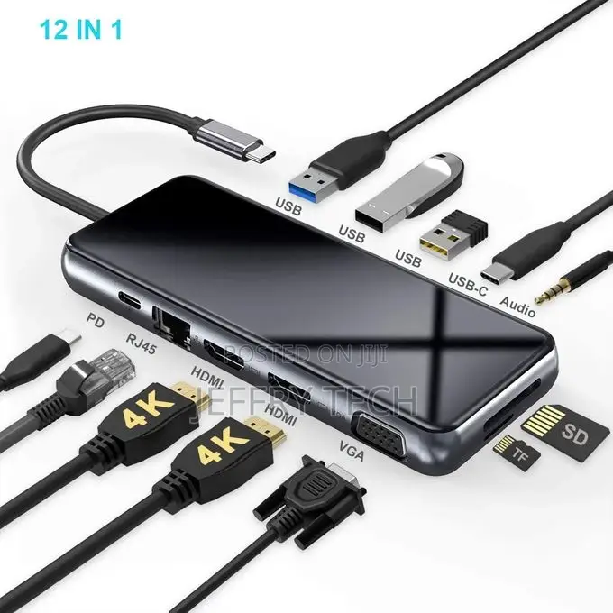 12 in 1 USB C Hub Docking Station With 3usb/2hdmi/Vga/Rj45/1