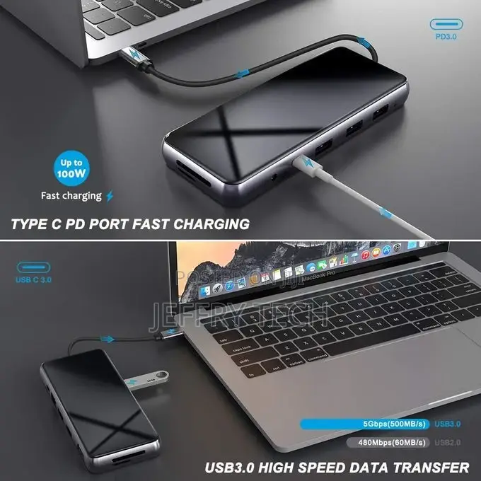 12 in 1 USB C Hub Docking Station With 3usb/2hdmi/Vga/Rj45/1