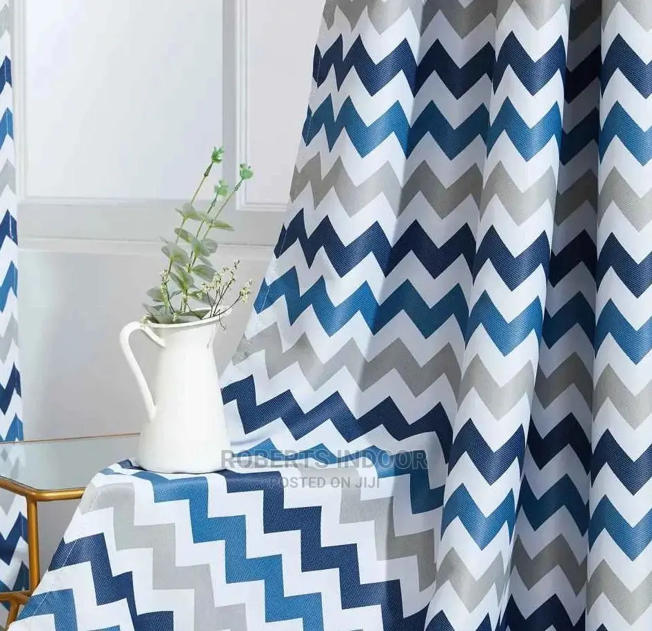 Elegant Print Blue Curtain