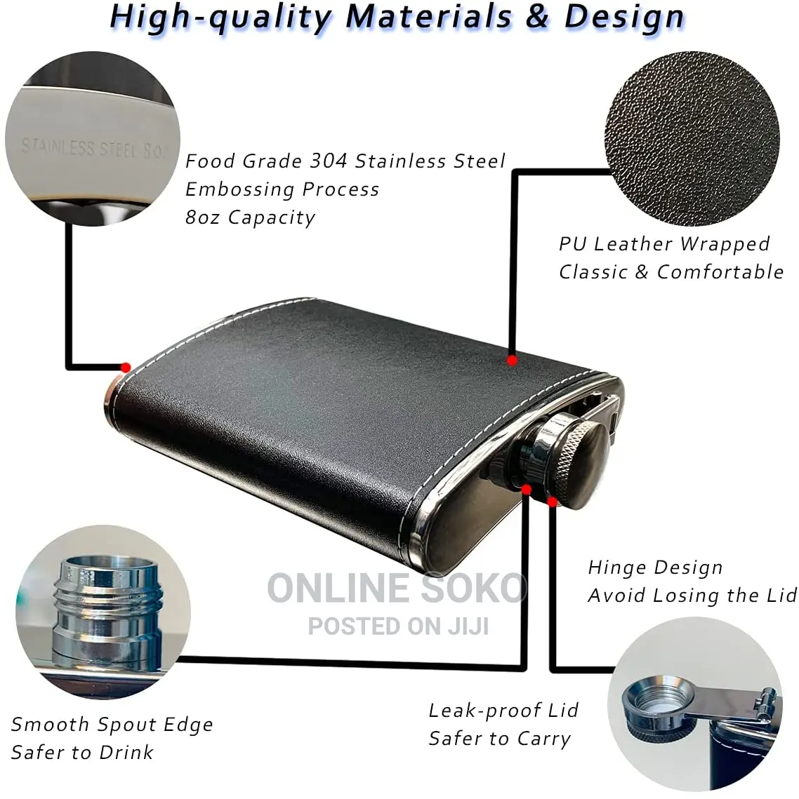 Stainless Steel Portable Whiskey Hip Flask - Funnel 2 Tot Cups - 200ml