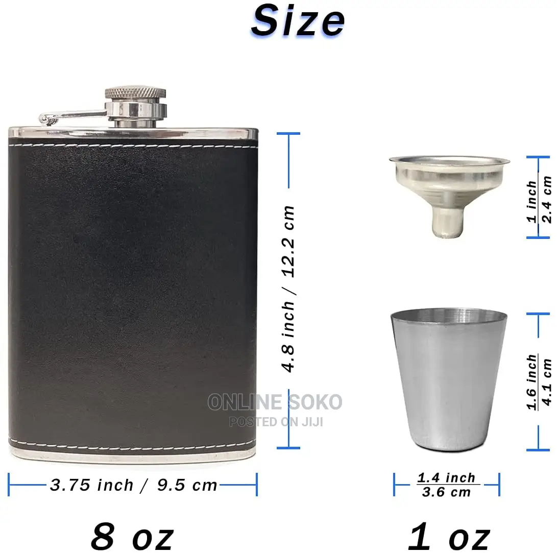 Stainless Steel Portable Whiskey Hip Flask - Funnel 2 Tot Cups - 200ml