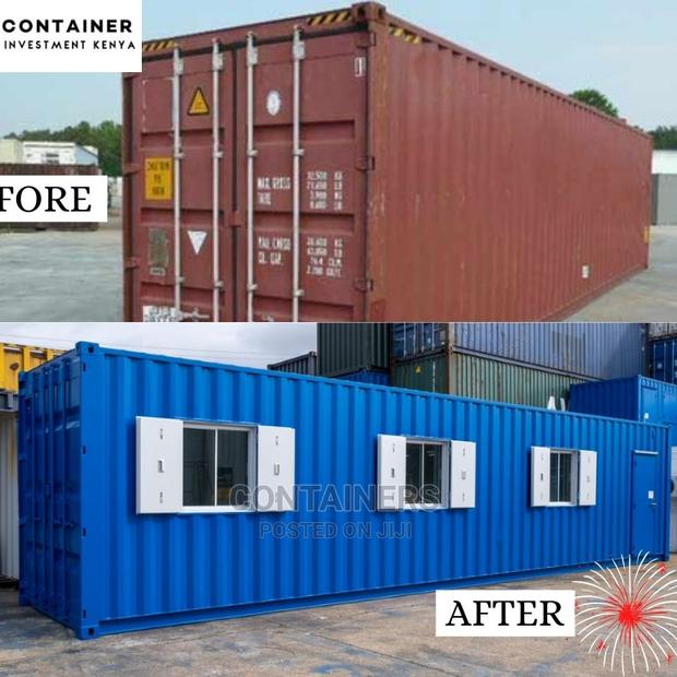 Before and After of a 40ft Shipping Container Into an Office