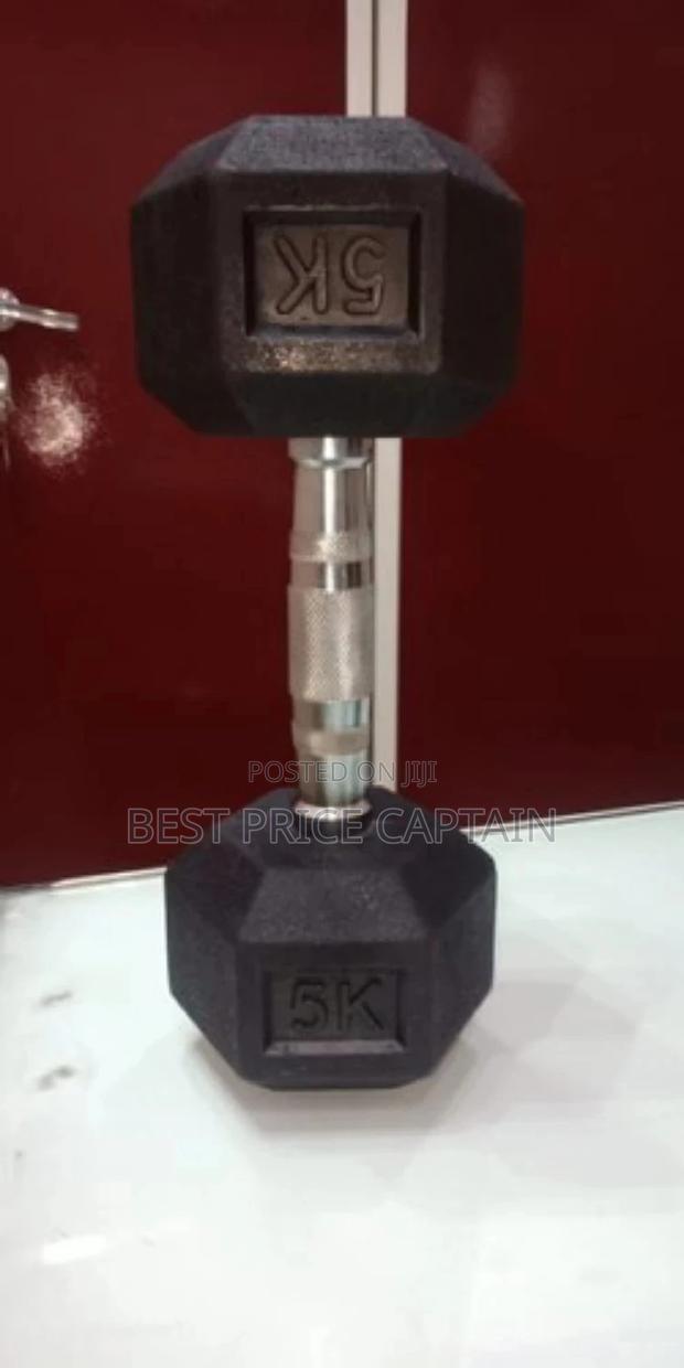 5kgs Rubber Hexagonal Dumbbells. - main view