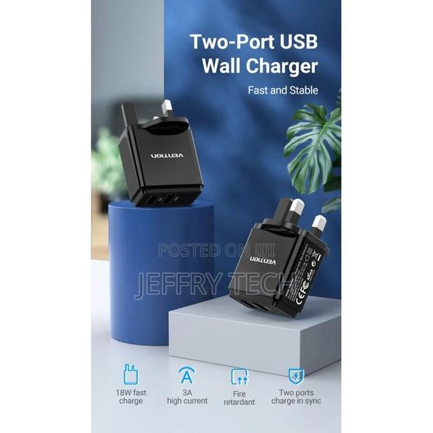 Vention Two-Port USB(A+C) Wall Charger (18w/20w) Uk-Plug - thumbnail 2