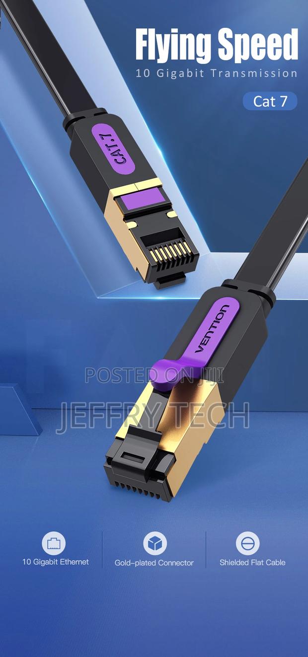 Vention Flat Cat.7 Patch Cable 2M Black Premium Quality - thumbnail 2