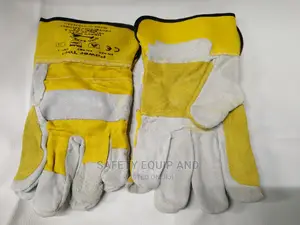 Yellow & Grey Cow Split Leather Gloves