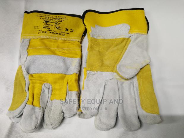 Yellow & Grey Cow Split Leather Gloves