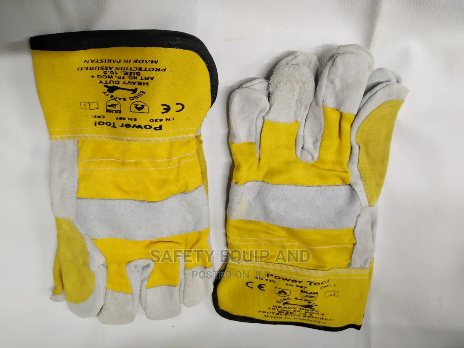 Yellow & Grey Cow Split Leather Gloves