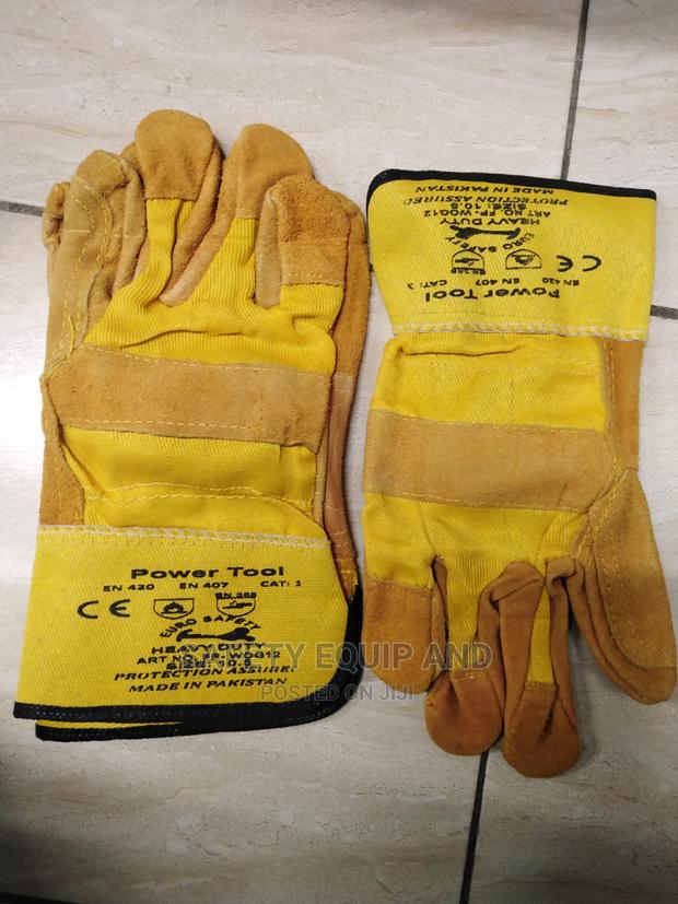 Plain Yellow Cow Split Leather Gloves - main view
