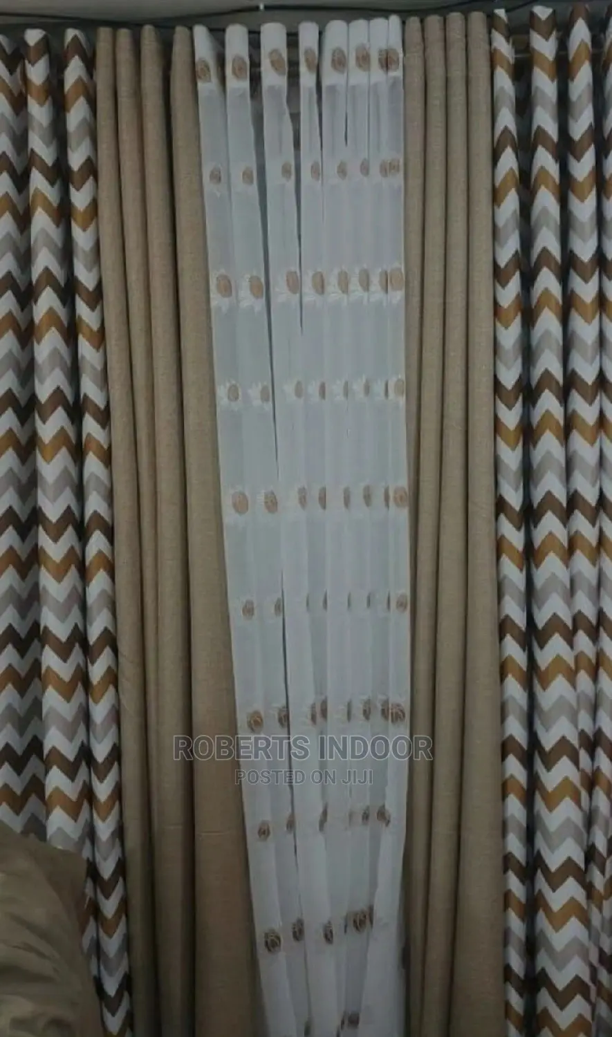 Printed Beige Elegant House Curtain
