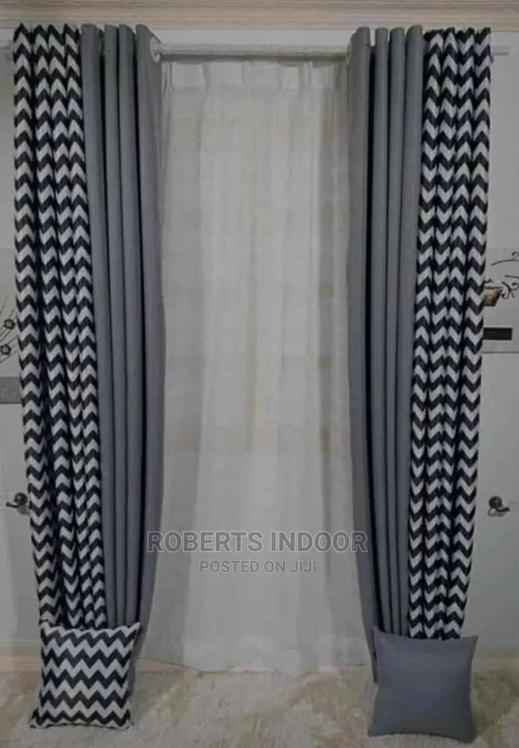 Printed Nlack and White House Curtain