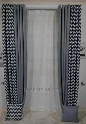 Printed Nlack and White House Curtain