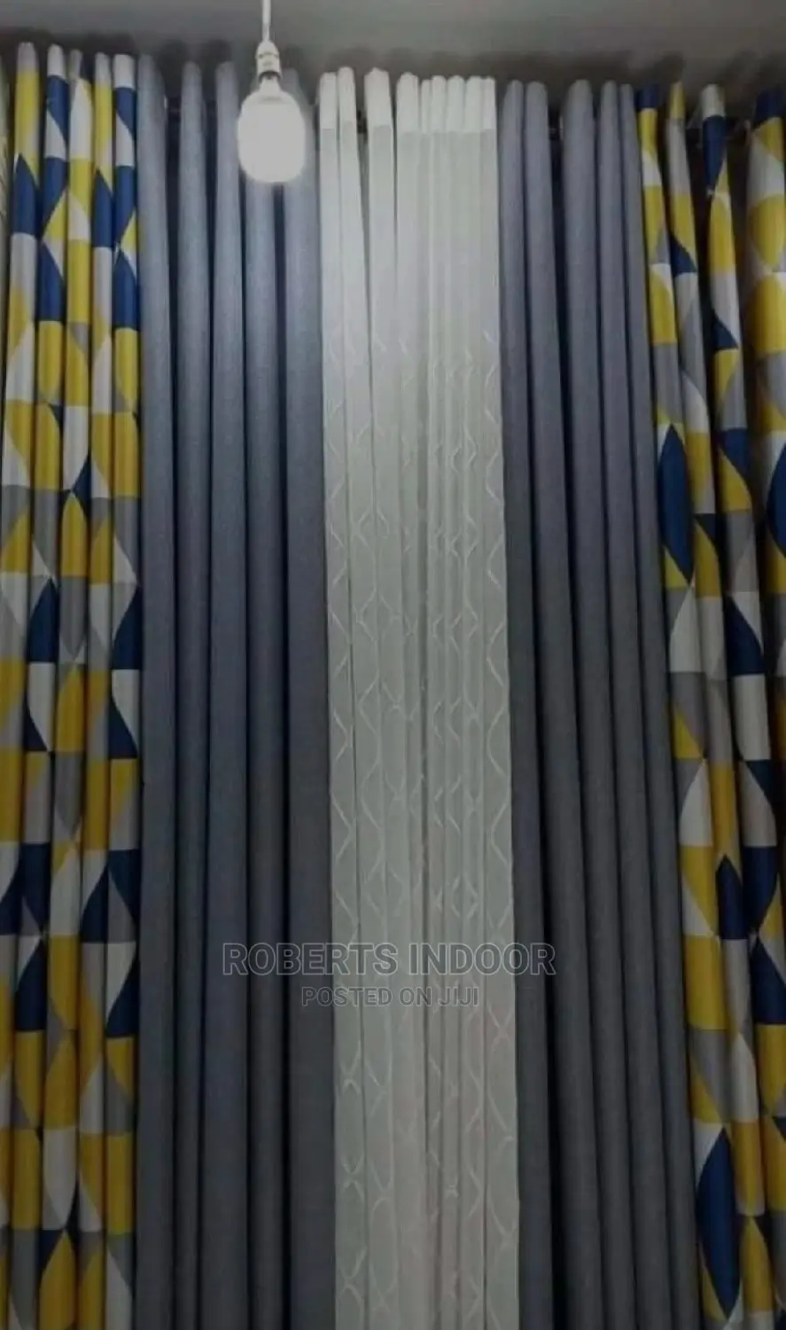 Printed Blue and Yellow House Curtain