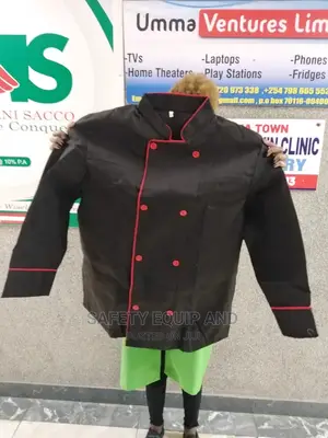 Chef Jackets Available/Black With Red Buttons