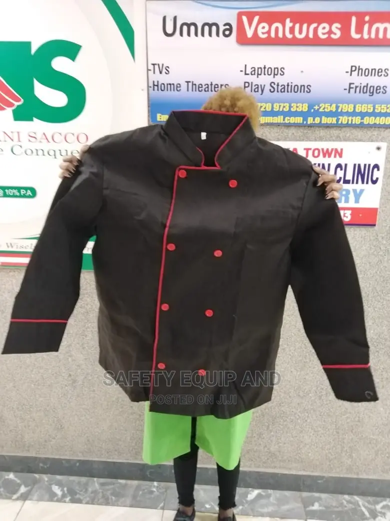 Chef Jackets Available/Black With Red Buttons