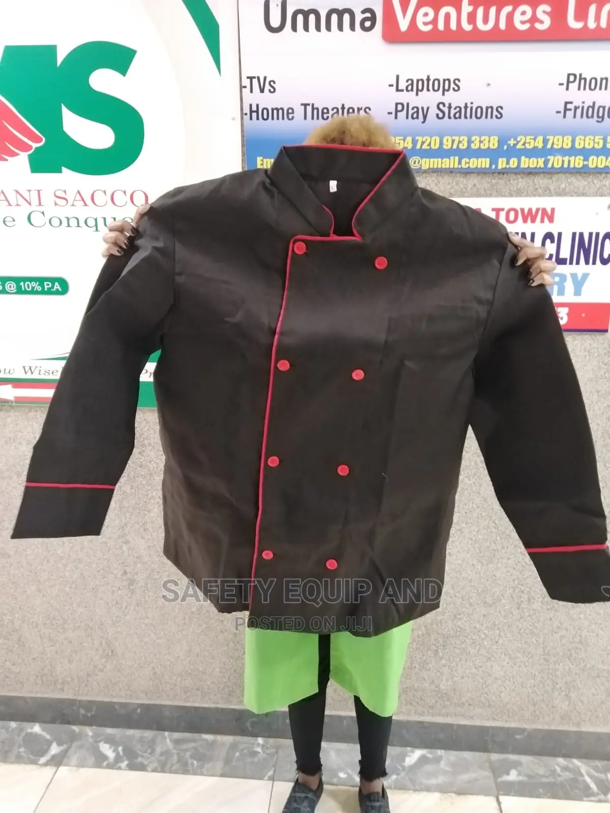 Chef Jackets Available/Black With Red Buttons