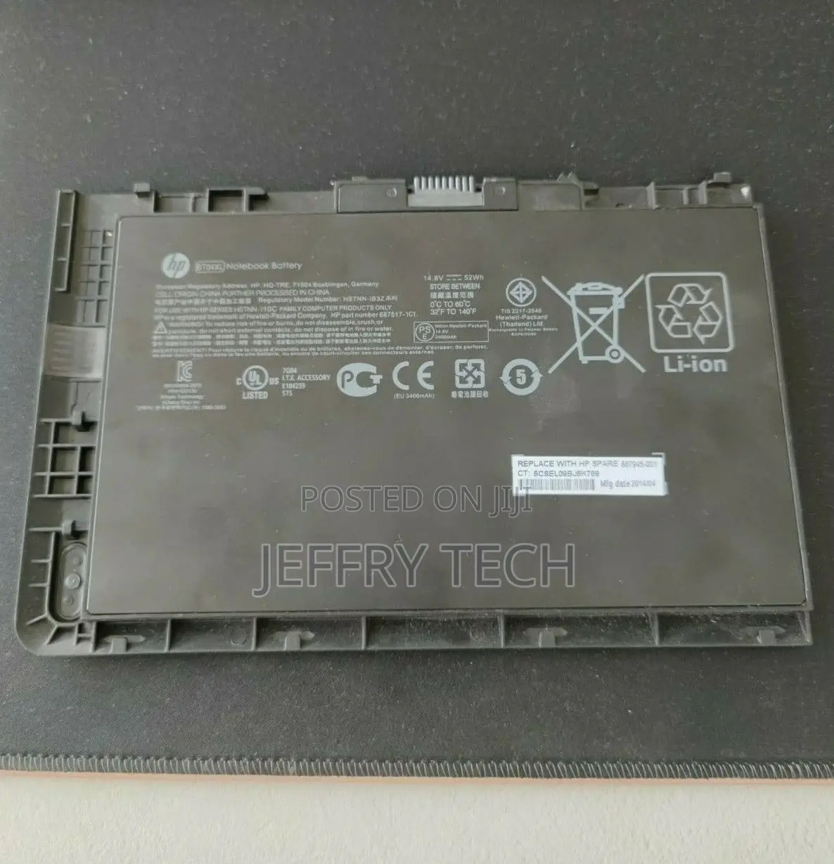 Battery HP Original Used BT04 BT04XL Elitebook 9470M 9480M 6