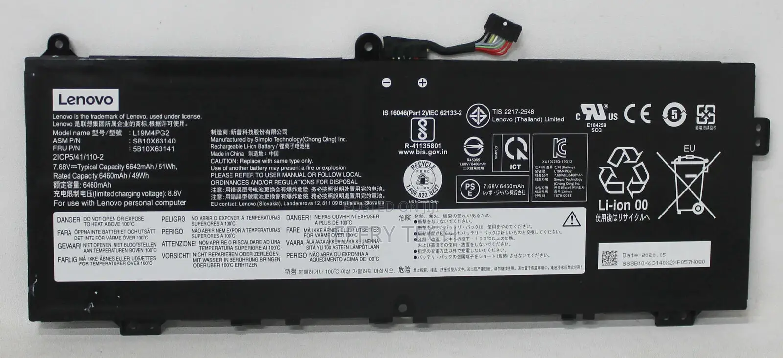 Sb10x63140 LENOVO Battery 7.68V 51wh 4cell Ideapad Flex 5 Cb