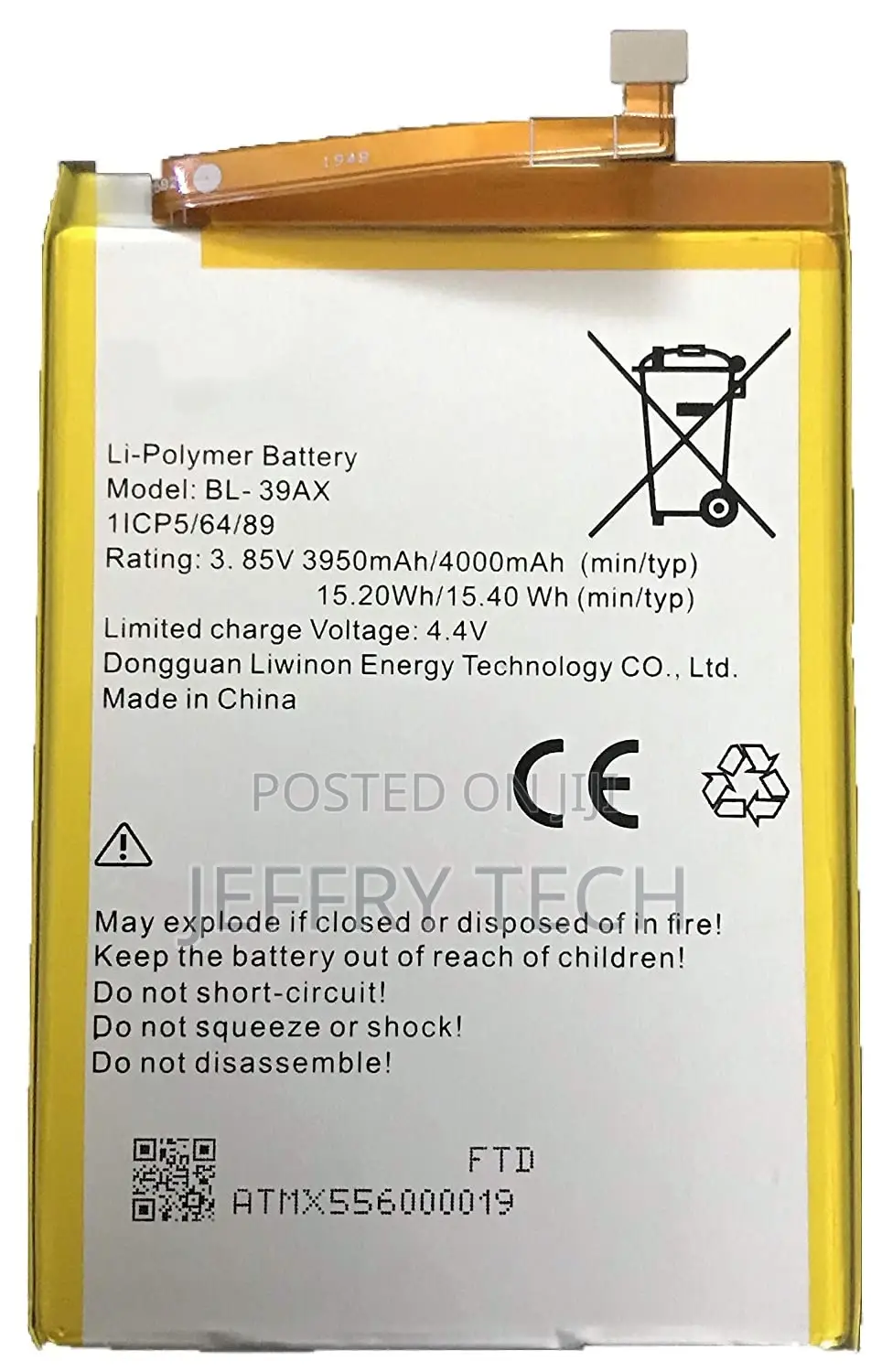BL39AX BL-39AX Battery Compatible With Infinix Hot 4