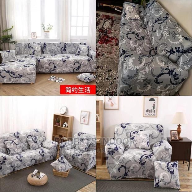 Flowered Grey Elastic Sofa Cover - main view