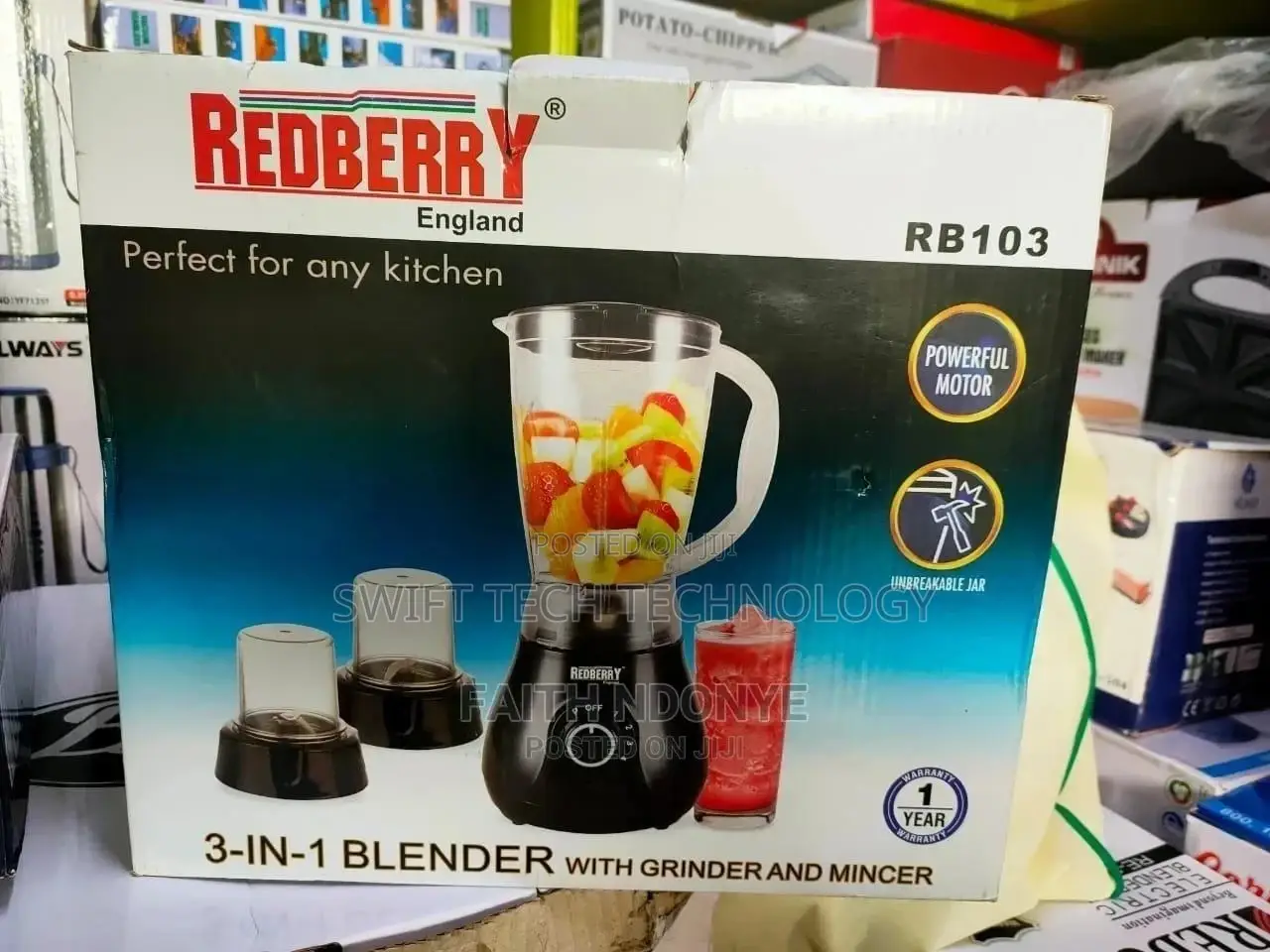 Red Berry 3in1 Blender With Grinder and Mincer