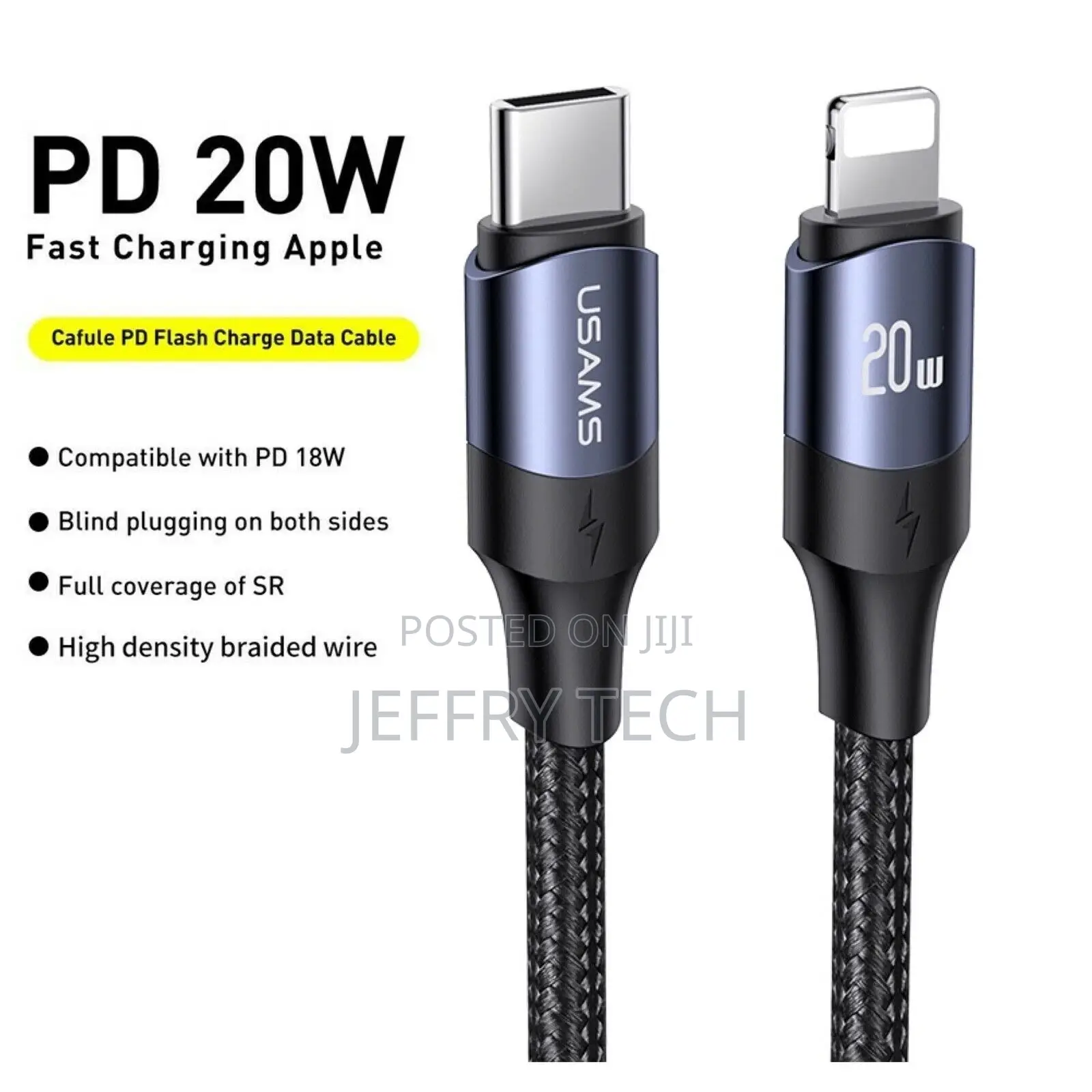 Usams PD 20W Fast Charging Cable Type C for Apple Charger Fo
