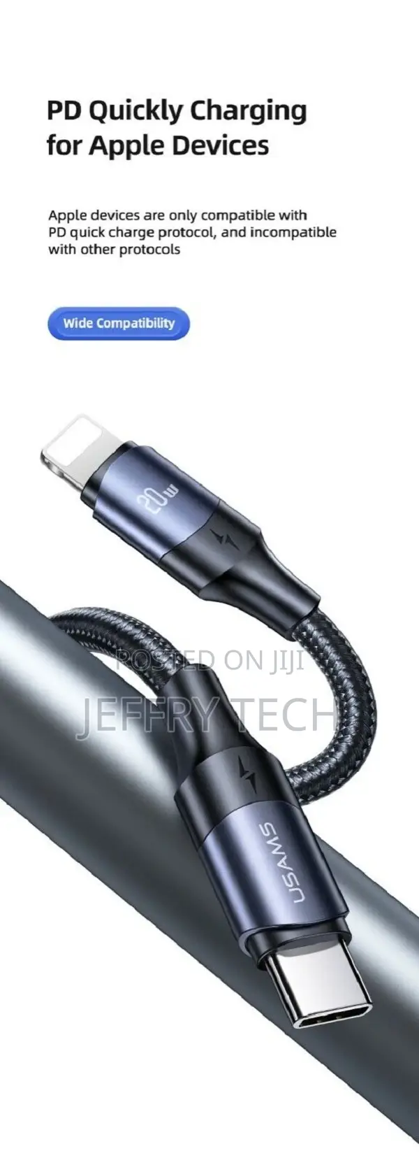Usams PD 20W Fast Charging Cable Type C for Apple Charger Fo