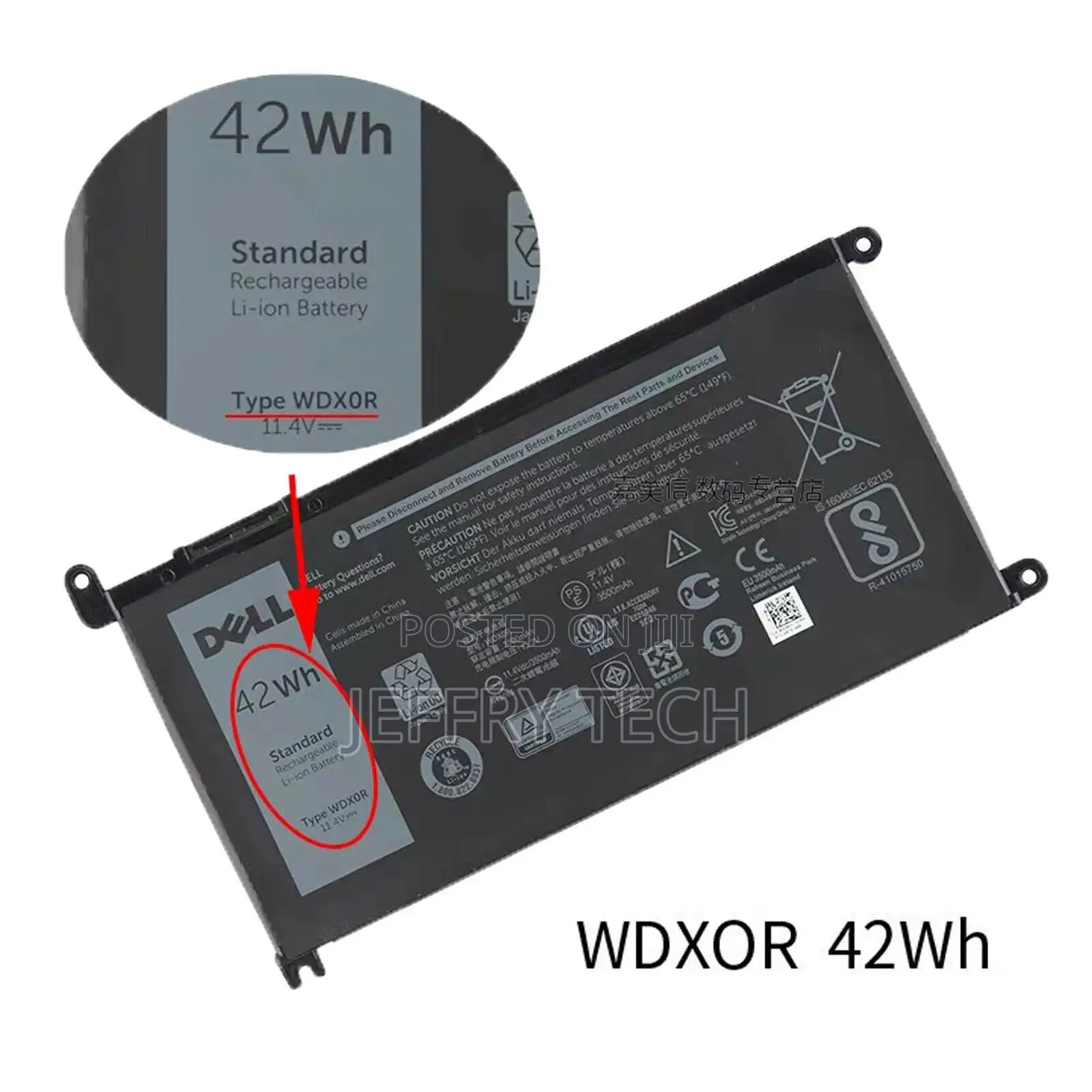 Genuin WDX0R WDXOR DELL Inspiron Battery 42wh 15 5567 5568 1