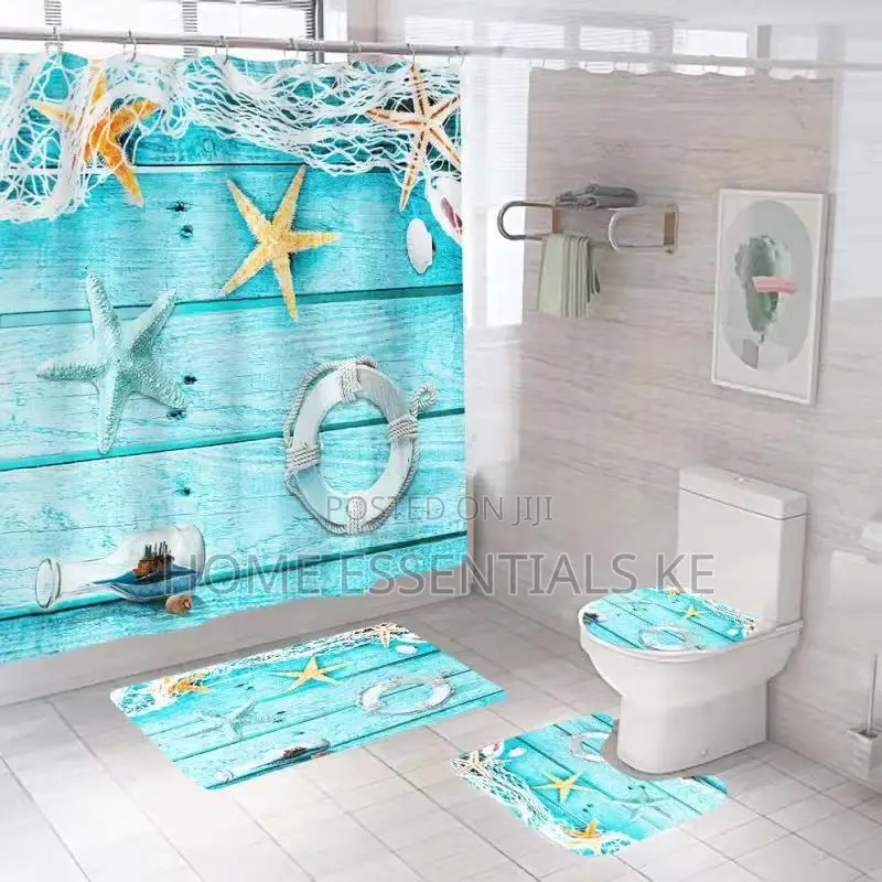 4 Pcs Bathroom Set
-3pcs Mats 180*180cm Shower Curtain