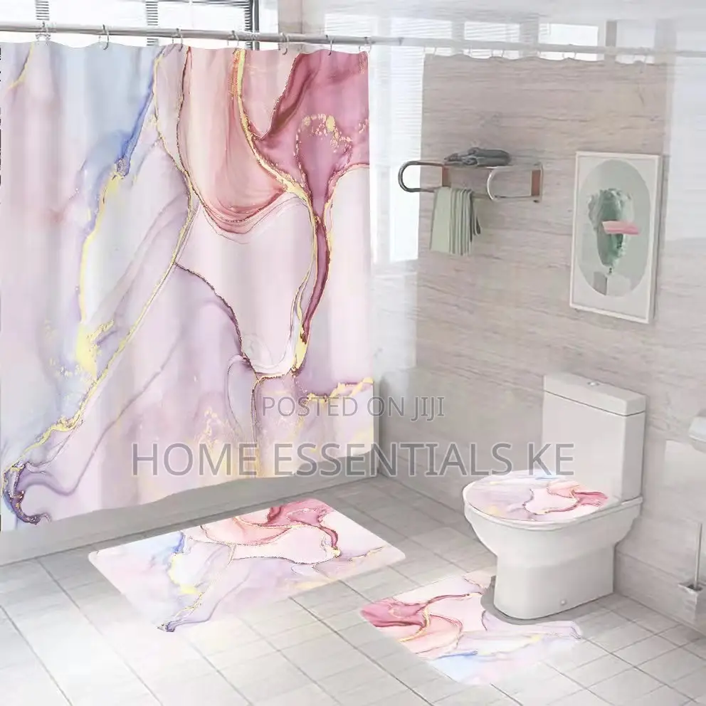 4 Pcs Bathroom Set
-3pcs Mats 180*180cm Shower Curtain