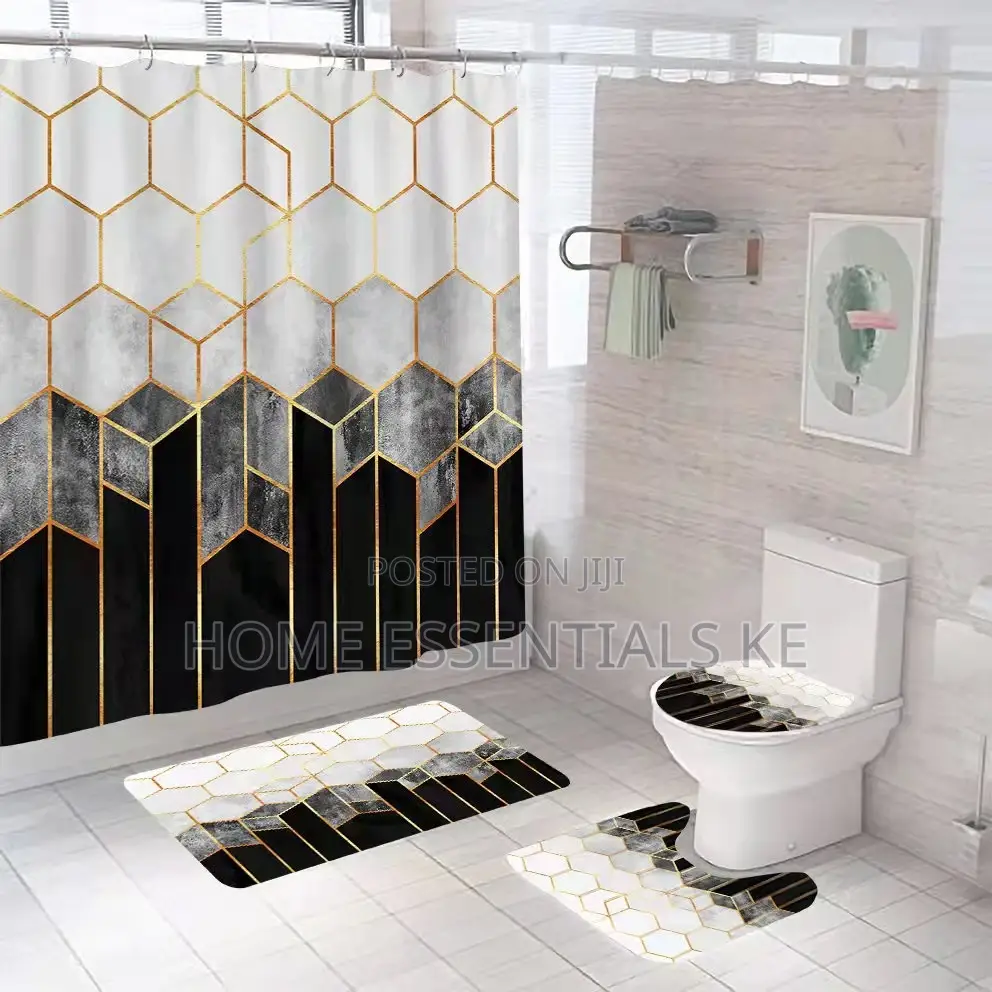 4 Pcs Bathroom Set
-3pcs Mats 180*180cm Shower Curtain