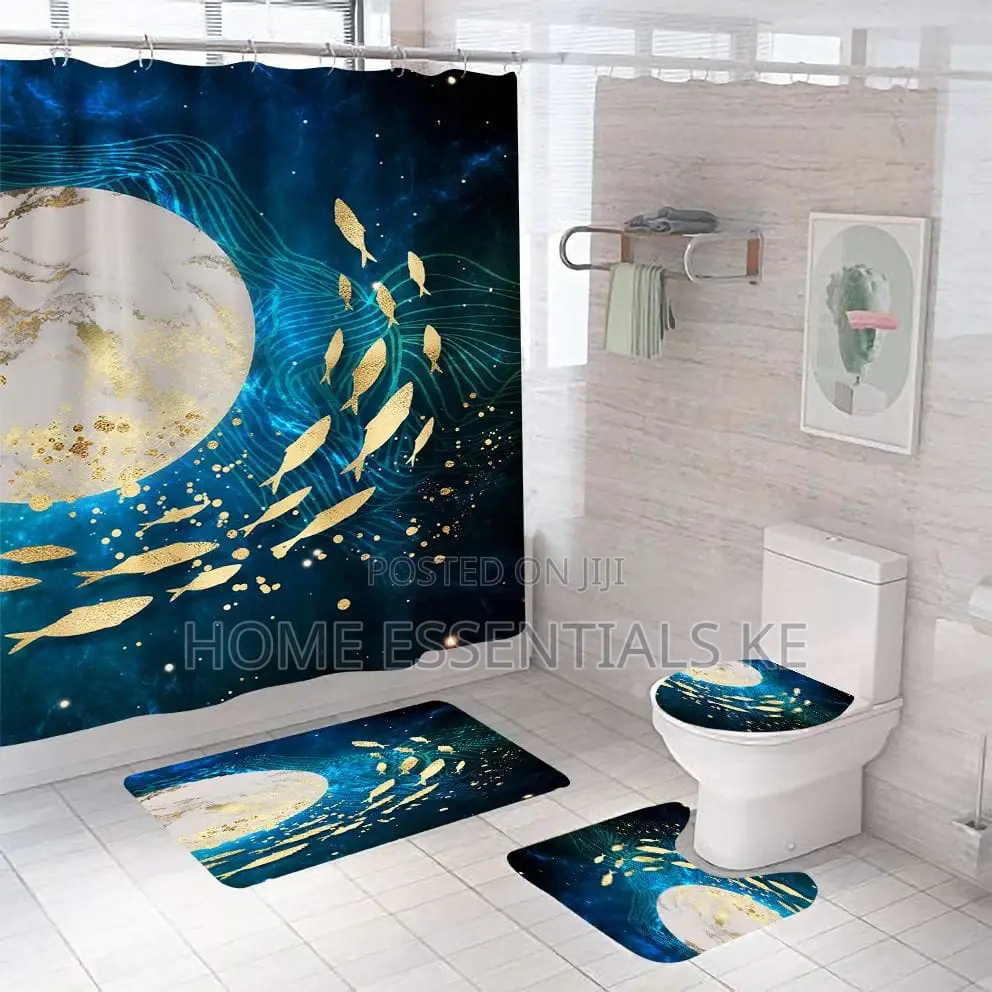 4 Pcs Bathroom Set
-3pcs Mats 180*180cm Shower Curtain