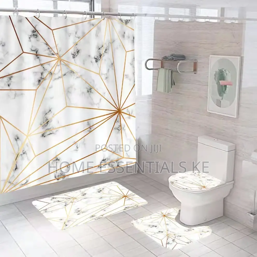 4 Pcs Bathroom Set
-3pcs Mats 180*180cm Shower Curtain