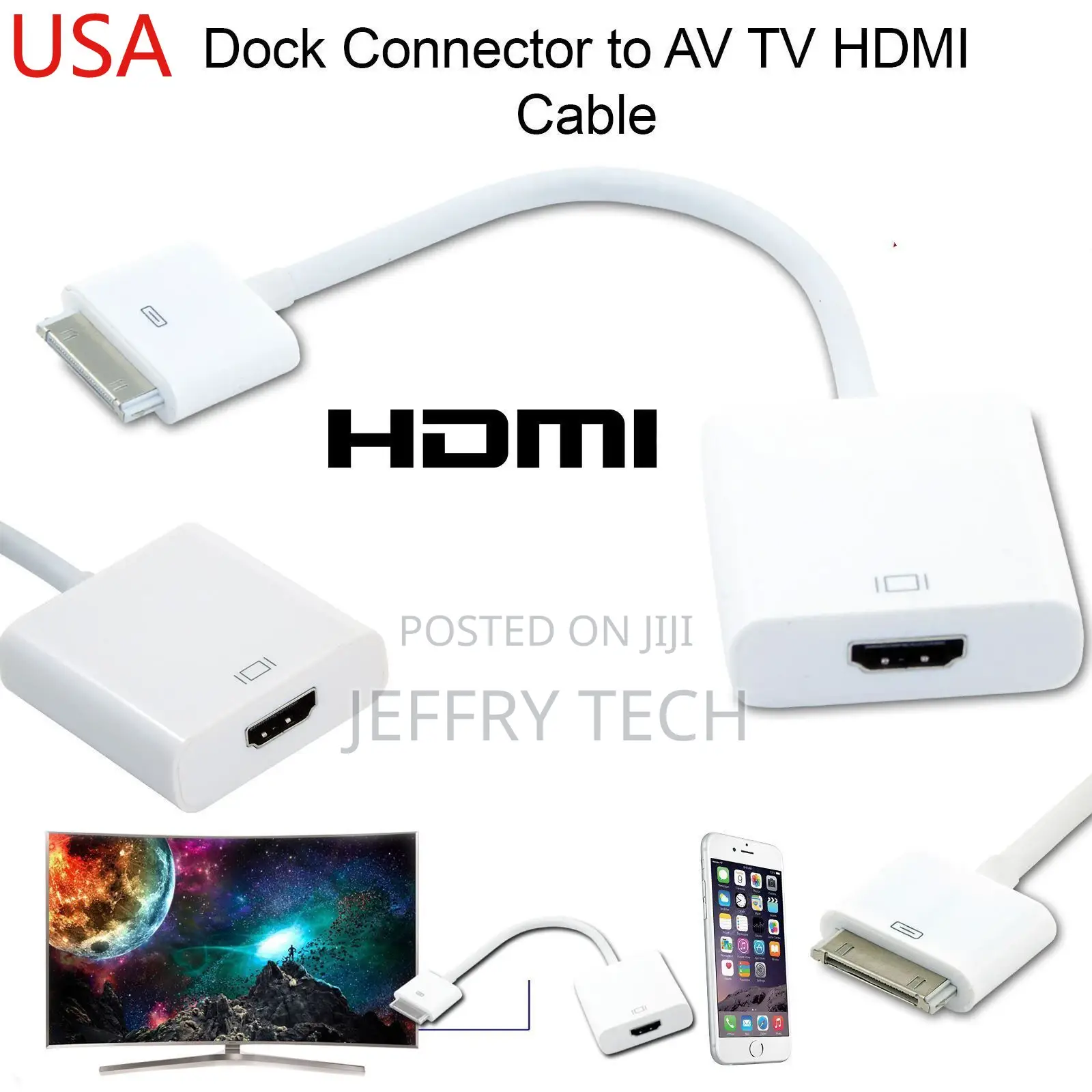 30 Pin Dock Connector to HDMI TV Adapter 1080P Cable Lead Fo