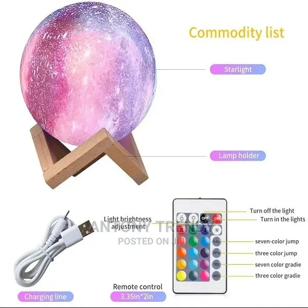 LED 3D Print Moon Lamp 14CM Battery Powered With Stand.