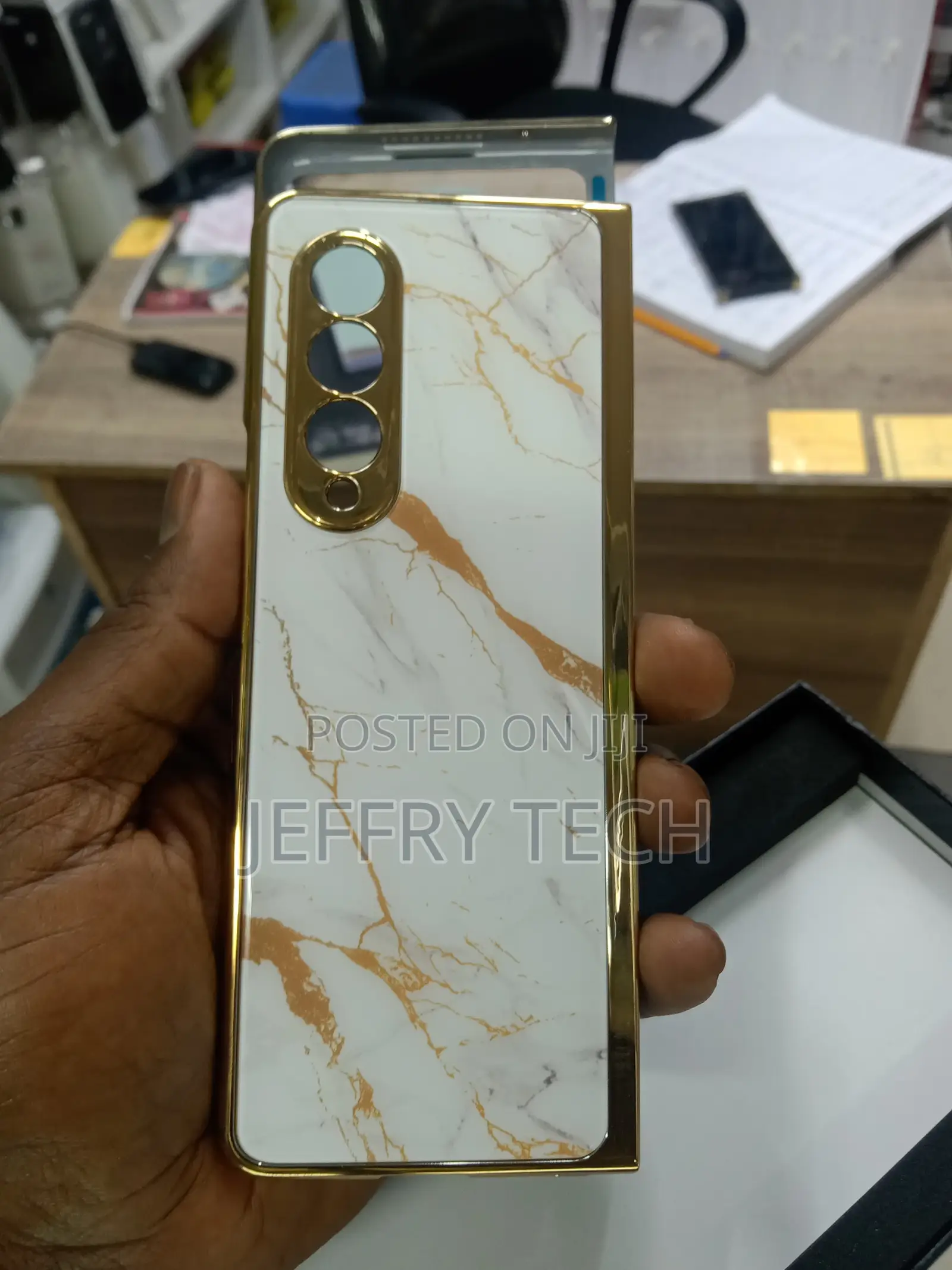 Marble Tempered Glass Case for Samsung Galaxy Z Fold 3 Case