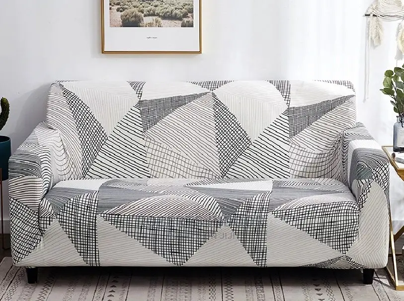7 Sitter Printed Black and White Sofa Cover