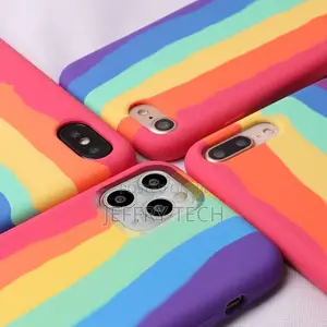 Rainbow Liquid Silicone Case for iPhone 12 13 11 Pro Max Min