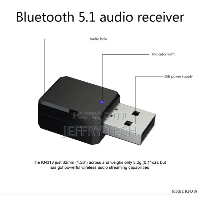 KN318 Bluetooth 5.1 Audio Receiver Dual Output AUX USB Stere