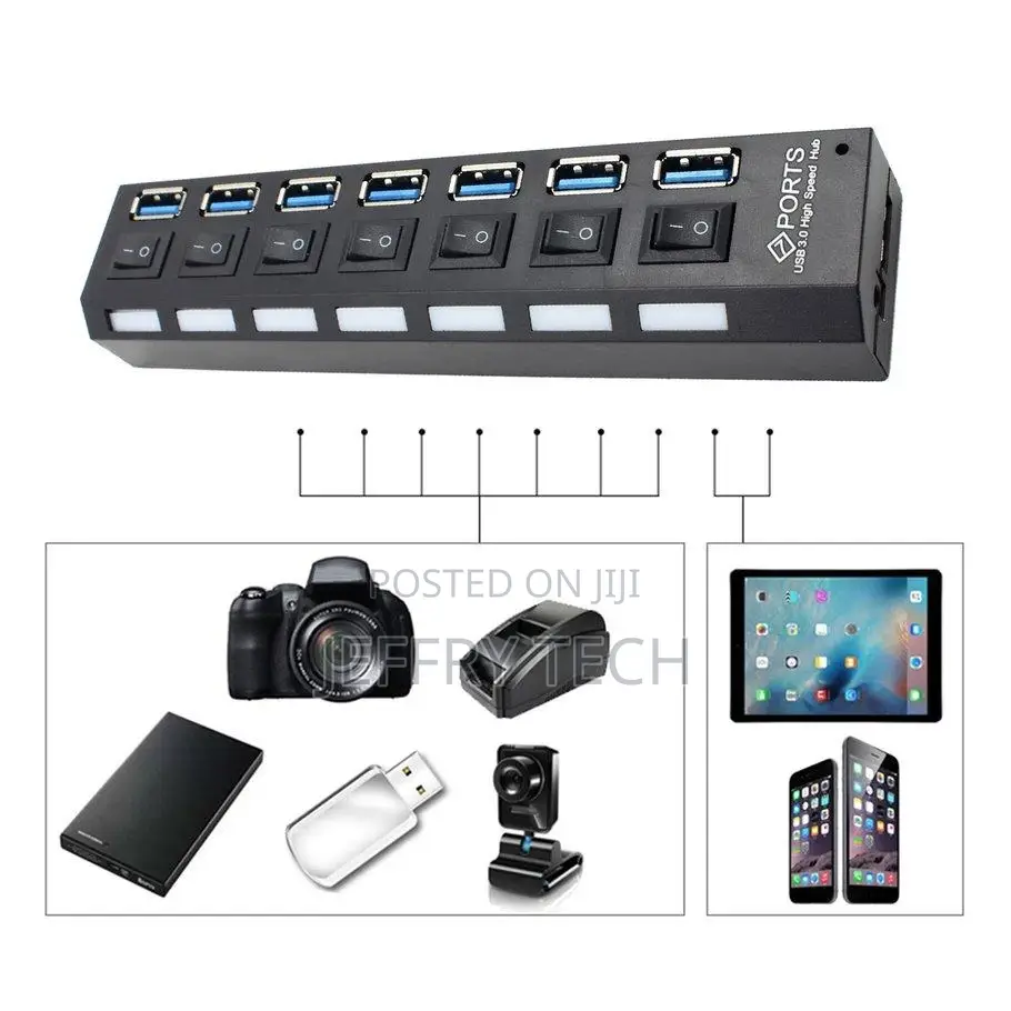 Compact USB 3.0 High Speed Hub With Separate 7-Ports With Po
