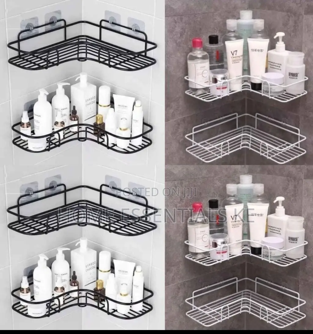1pc Wall Mounted Metallic Corner Bathroom Shelve