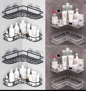 1pc Wall Mounted Metallic Corner Bathroom Shelve