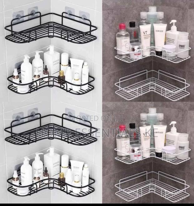 1pc Wall Mounted Metallic Corner Bathroom Shelve