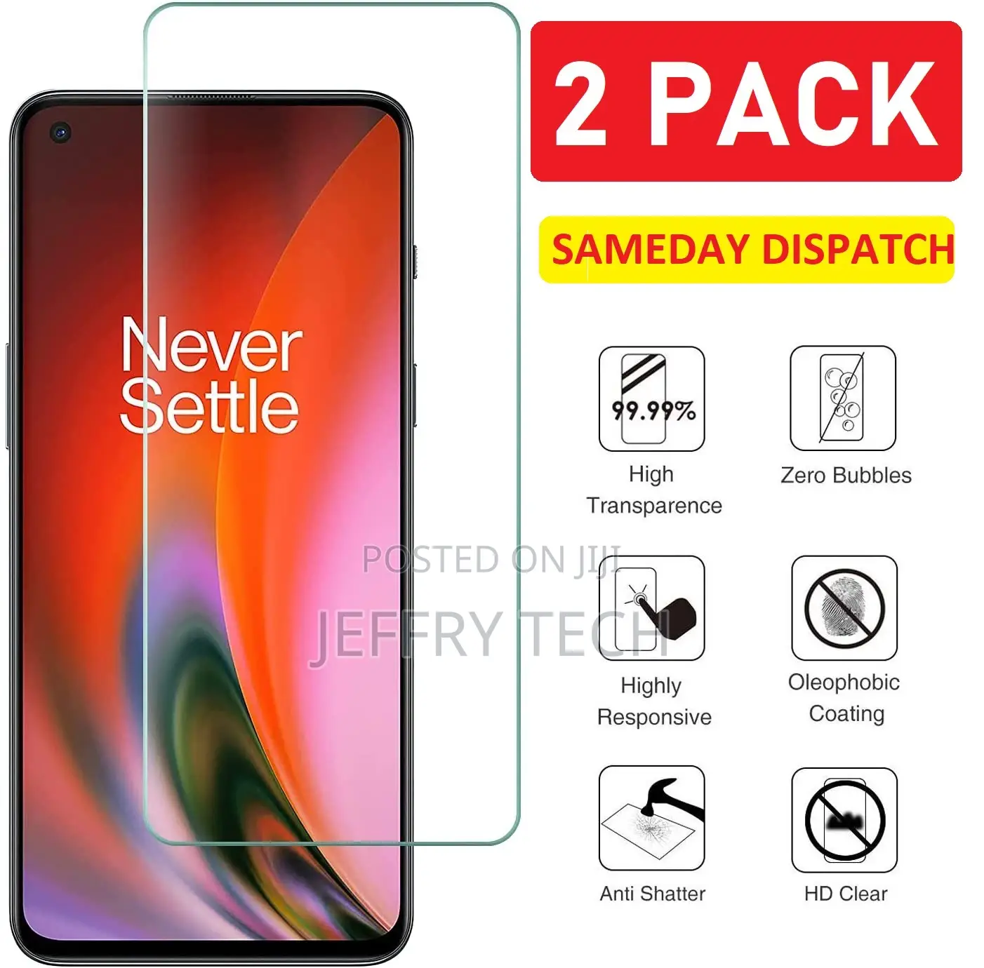 (2 Pack) Tempered Glass for Oneplus Nord 2 5G Screen Protect