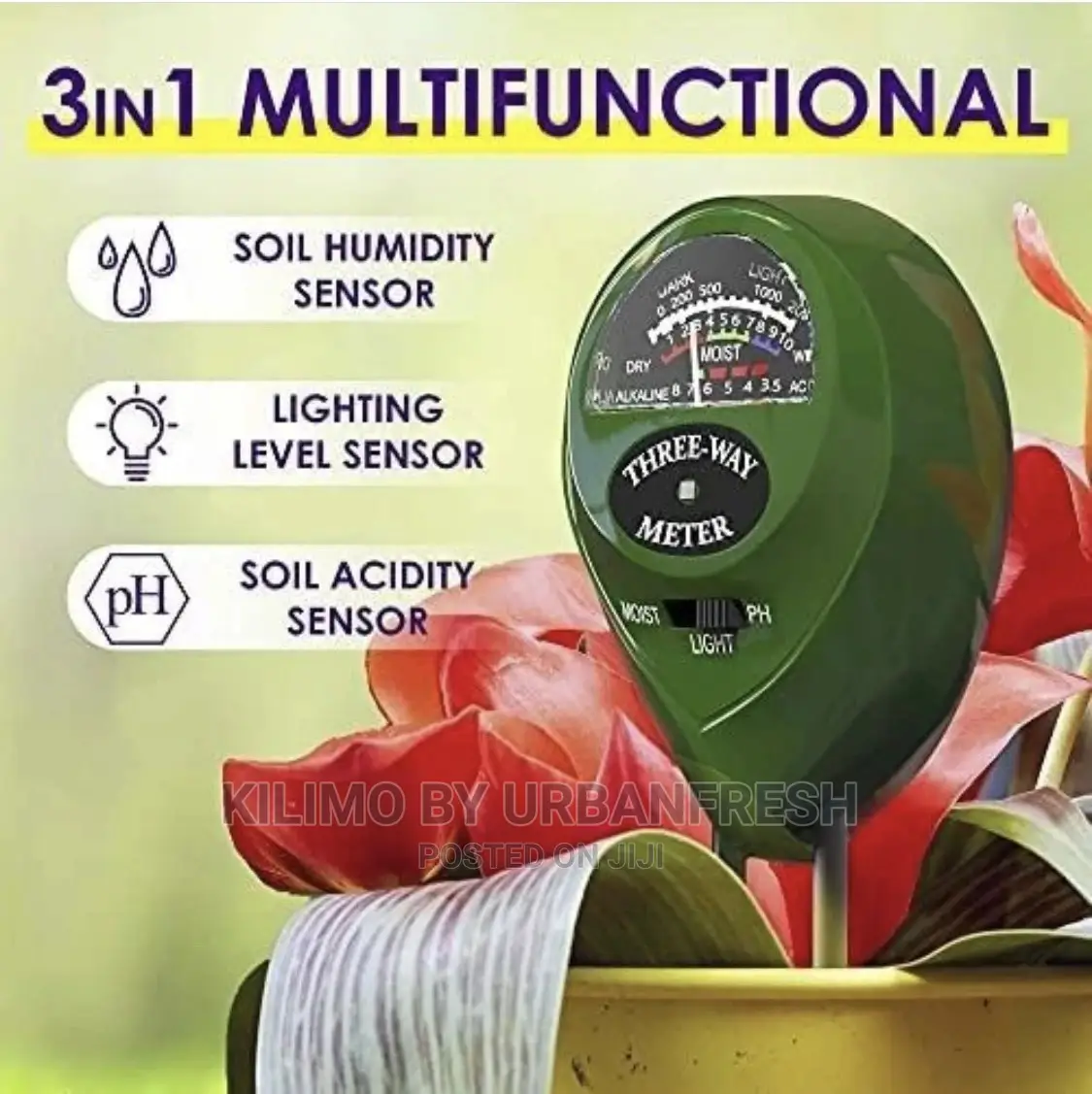 3 in 1 Soil Meter. Measures Light , Moisture Ph Level