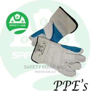 Short Leather Gloves/Stripped Cotton - thumbnail 2