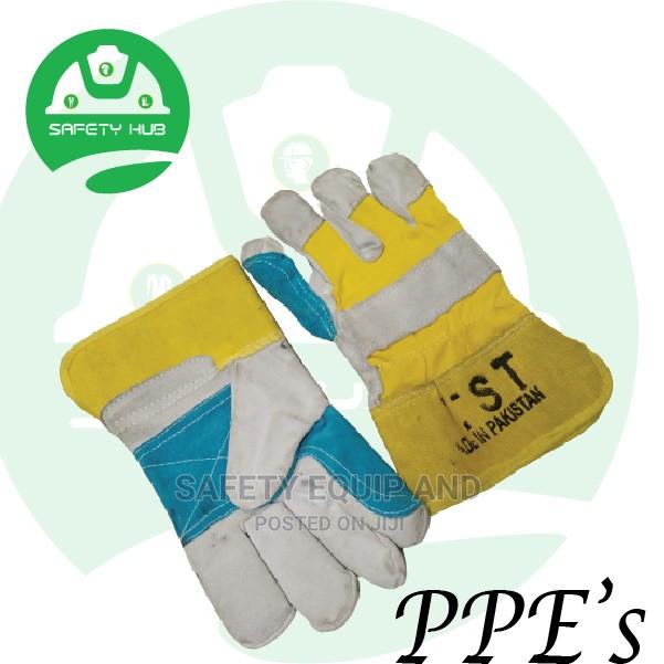 Blue Yellow Cow Split Leather Glove - main view